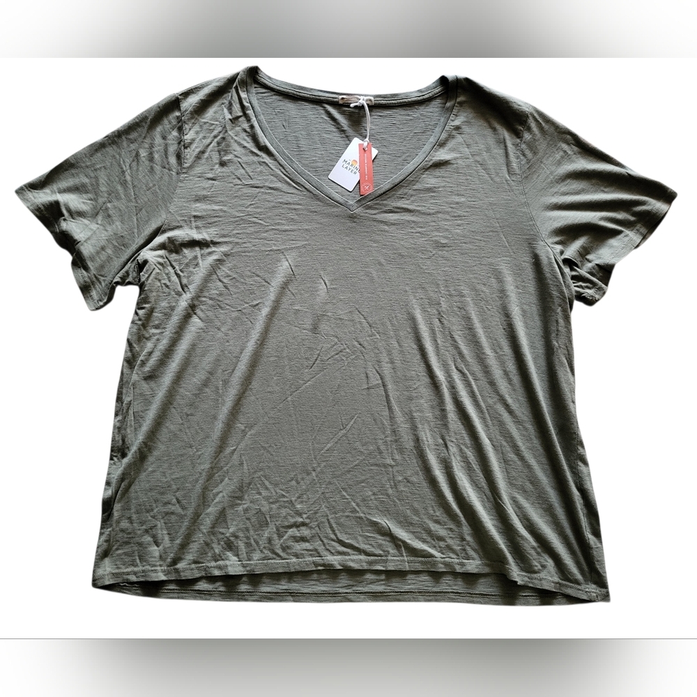 Marine Layer Shirt Women Size XL Boyfriend V-Neck Tee Color Vetiver Cotton